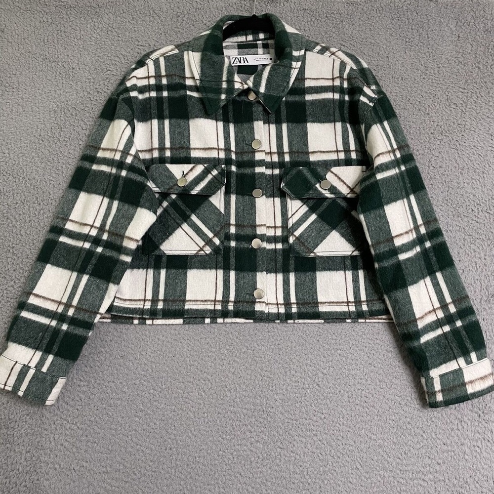 Zara Cropped Green Plaid Jacket